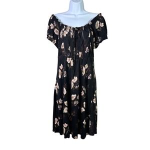 American Rag Cie Black Floral Midi Off Shoulder Dress Dark Romantic Size L Boho